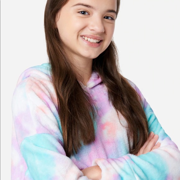 NWT 12 14 16 18 JUSTICE tie dye rainbow ombre hoodie pajamas nightgown loungewea - Picture 5 of 5